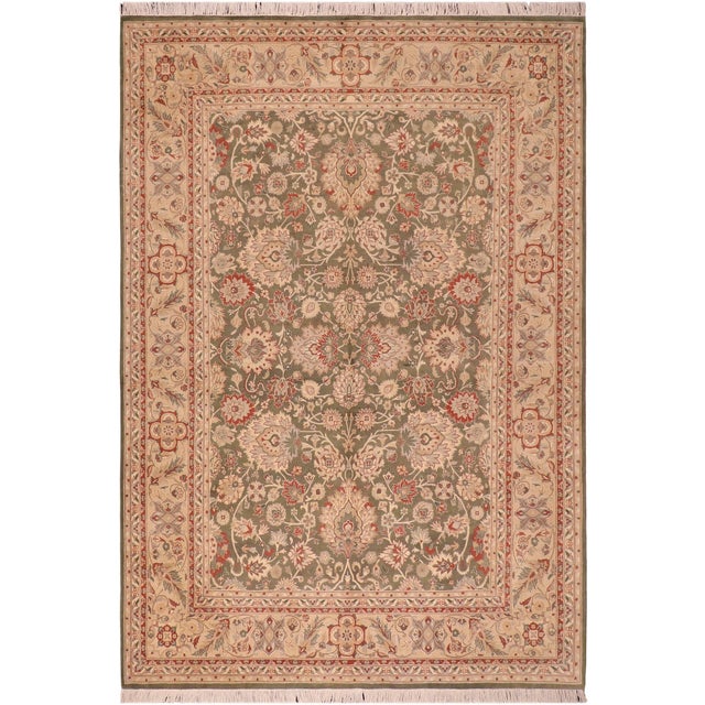 Floral 1990's Pak-Persian Green/Beige Wool Rug - 5'10'' X 9'0'' For Sale - Image 9 of 9