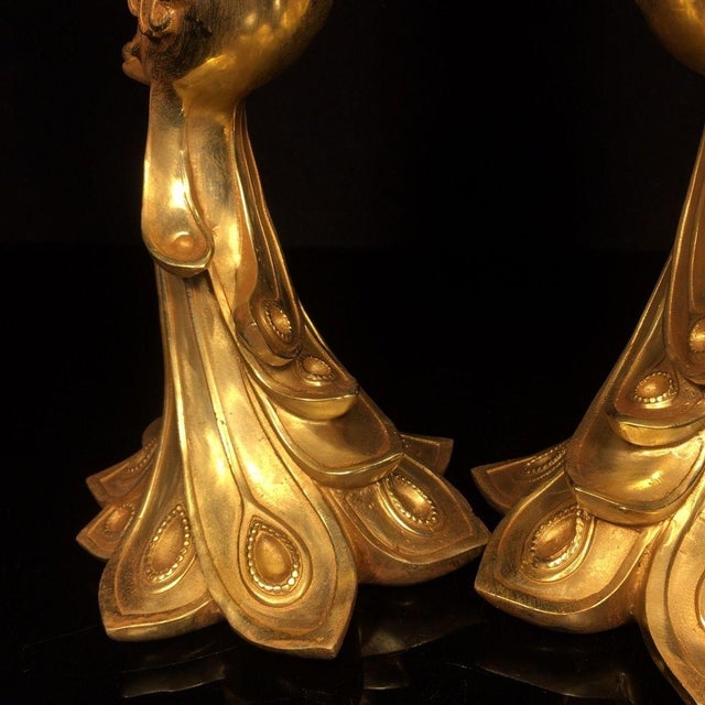 Late 19th Century Pair of Antique Gilt Bronze Phoenix Candlesticks, 4.7kg For Sale - Image 5 of 9