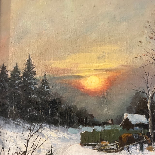 1980s Modern Oil on Canvas Board Framed Signed Siberian Evening by D. Orlov For Sale - Image 10 of 12