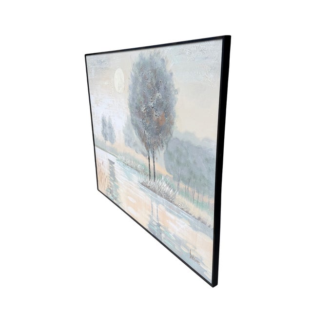 Vintage Lee Reynolds “Tranquil Moon” Vanguard Studios Landscape Painting | Large Textured Impasto Canvas | 60” x 48”...