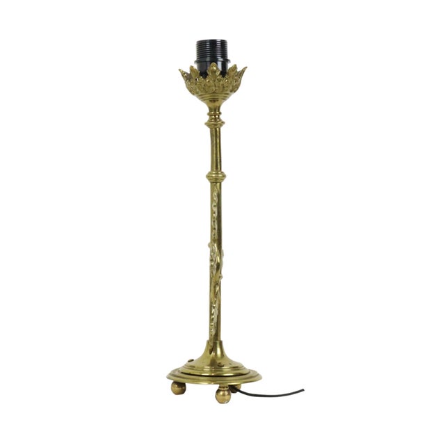 Art Nouveau Style Floral Table Lamp in Brass, 1950s For Sale - Image 12 of 16