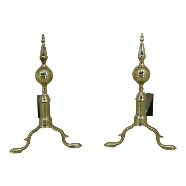Virginia Metalcrafters Colonial Williamsburg Brass Fireplace Andirons - a Pair For Sale