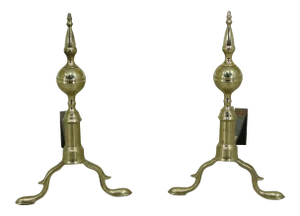 Virginia Metalcrafters Colonial Williamsburg Brass Fireplace Andirons - a Pair