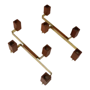 Pair of Mid-Century Modern Brass and Teak Candleholders by Lindholm of Finland