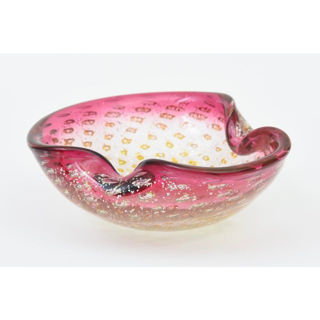 Mid-Century Modern Vintage Murano Pink Glass Bowl With Silver and Gold Foil, 1960's, Italy For Sale - Image 3 of 10