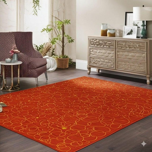 Textile 6x8 Red Flat Weave Wool Golden Orb Floating Vintage Mid Century Carpet Rug For Sale - Image 7 of 8