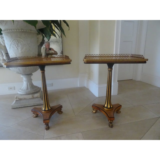 An incredible pair of exceptional quality Guéridons constructed of Coromandel wood or Calamander Wood. They are unmarked...