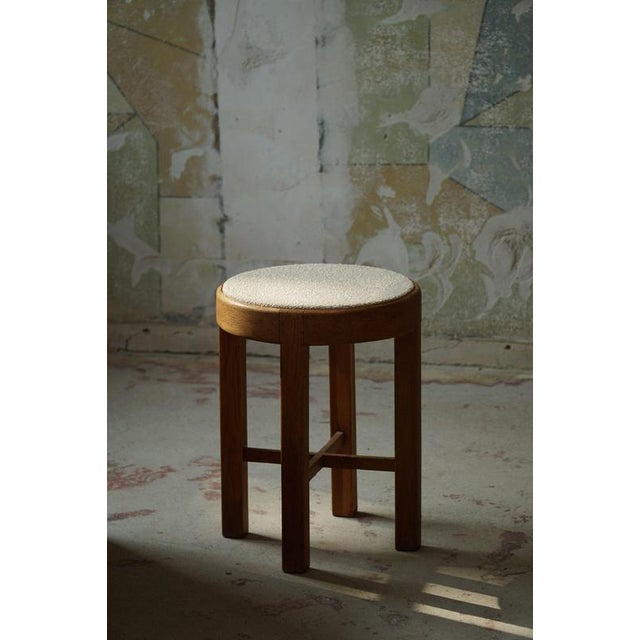 Wood Mid-Century Danish Stool in Oak and Bouclé Wool, 1950s For Sale - Image 7 of 12