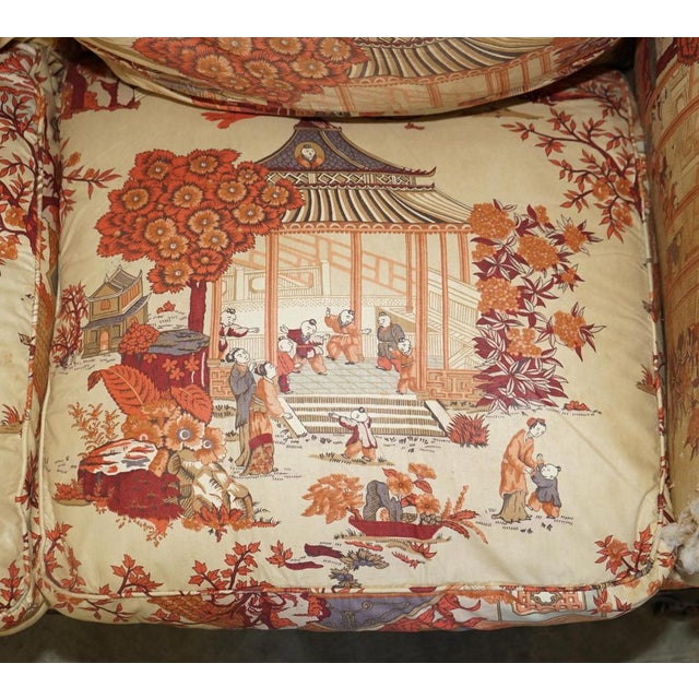 Aesthetic Movement Sofa in Chinoiserie Fabic with Claw & Ball Feet from Howard & Sons, 1880s For Sale - Image 14 of 18