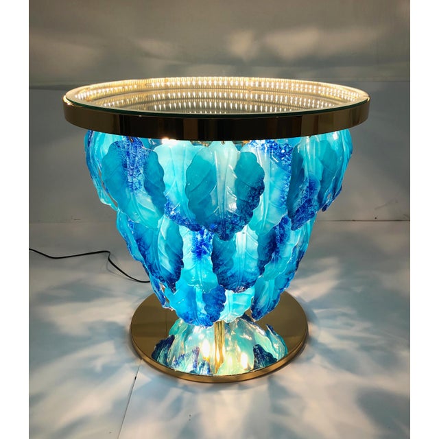 Fabio Ltd Italian Delicatezza Gold Blue Murano Glass Leaves Table by Fabio LTD For Sale - Image 4 of 9
