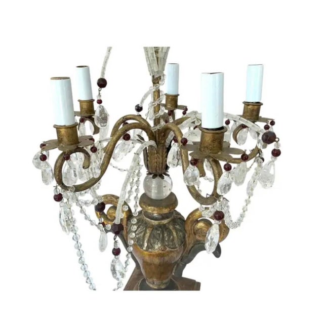 Neoclassical Neoclassic Giltwood and Rock Crystal Girandole Lamps a Pair For Sale - Image 3 of 13
