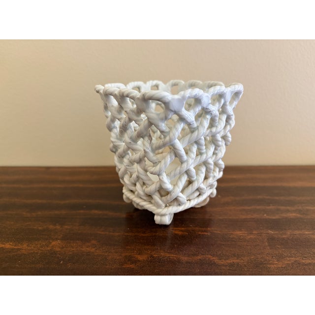 Vintage French Country Reticulated Porcelain Rope-Form Cachepot, Circa 1960s For Sale In South Bend - Image 6 of 14