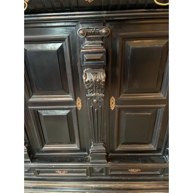 Antique Napoleon III Ebonized Two Part Cabinet For Sale - Image 4 of 12