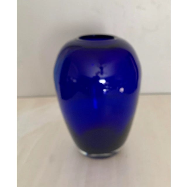 Minimalist Modern Two Layer Cobalt and Clear Glass Vase For Sale - Image 4 of 4