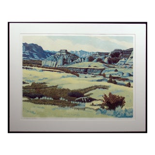 Gordon Mortensen "Battleship Butte" Hand Signed Fine Art Woodcut 1980 Matted Obo For Sale