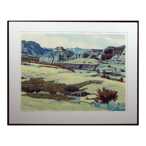 Gordon Mortensen "Battleship Butte" Hand Signed Fine Art Woodcut 1980 Matted Obo