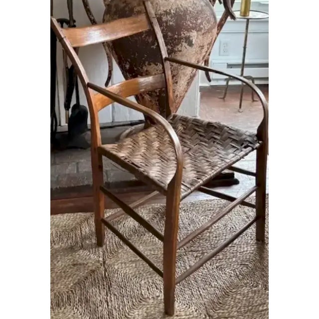 Late 19th Century Antique Primitive Bentwood Arm Ladder Back Chair With Original Woven Splint Seat For Sale - Image 5 of 10