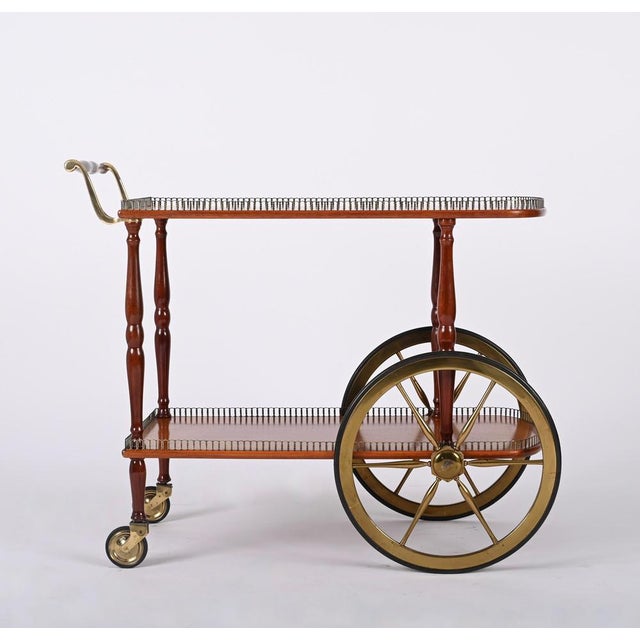 Mid-Century Italian Mahogany and Brass Serving Bar Cart, 1960s For Sale - Image 14 of 18