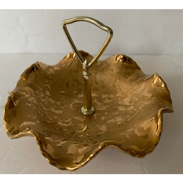 Ruffled Edge Gold Ceramic Candy Dish For Sale - Image 4 of 12