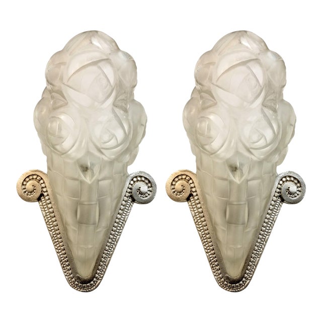 French Art Deco Wall Sconces signed by Degue - a Pair For Sale