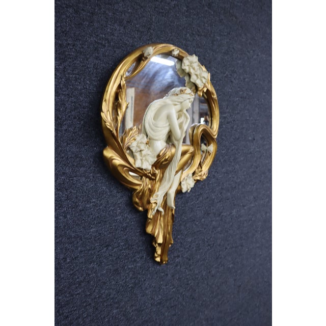 Art Nouveau Style Figural Gilt Wall Mirror With Maiden and Floral Motif For Sale - Image 4 of 8