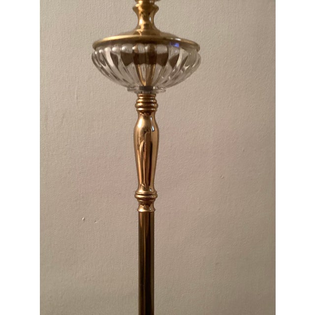 Vintage Torchiere Brass Floor Lamp With Milk Glass Shade For Sale - Image 9 of 16