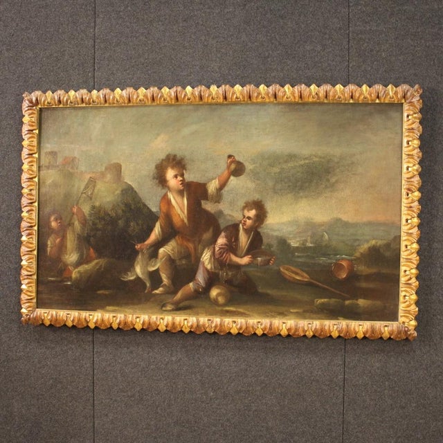 Italian Artist, Landscape with Children, 1730s, Oil on Canvas, Framed For Sale - Image 8 of 17