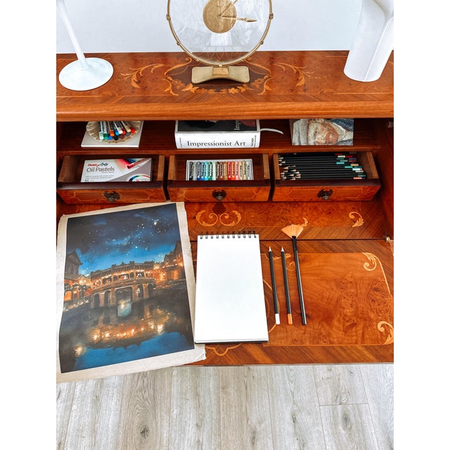 Louis XV Italian Bombé Marquetry Secretary Desk, 1960s For Sale - Image 9 of 18