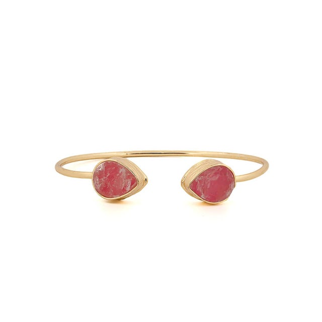 Cleopatra Pink Agate Gemstone Gold Cuff Bracelet For Sale In Miami - Image 6 of 6