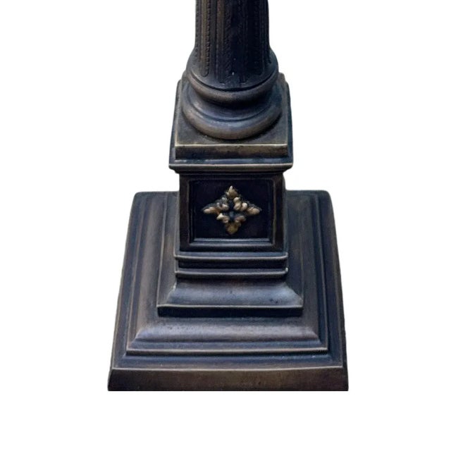 Vintage Neoclassical Gothic Bronze Candelabra With Griffin Finial & Crystal For Sale - Image 6 of 6