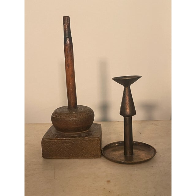 Rare Candleholder in Wood, Metal and Stone Engraved With Classical Details. possible made for an orthodox church for the...