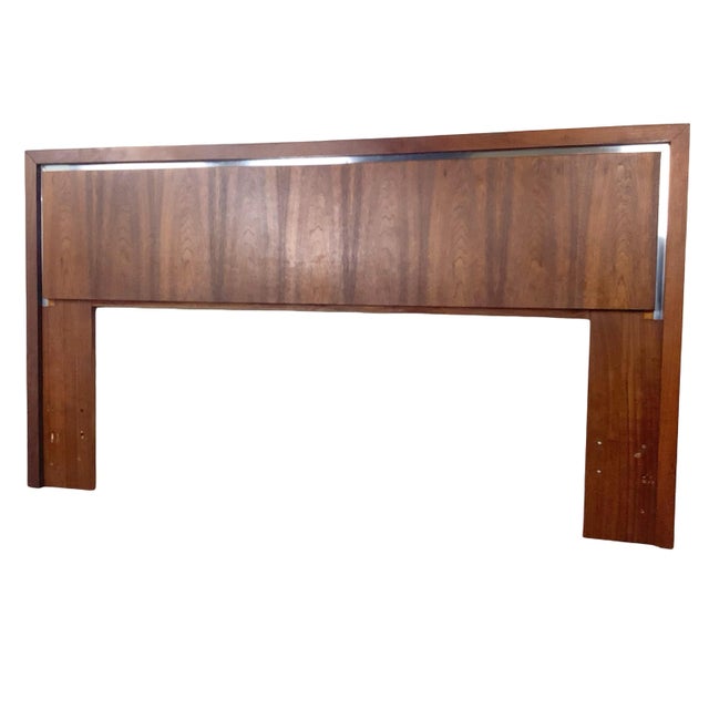 Mid-Century Modern Mid-Century Modern Walnut Headboard With Chrome Inlay- Queen For Sale - Image 3 of 16