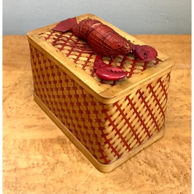 Wood Vintage Shanghai Weave Rattan Lobster Box For Sale - Image 7 of 12