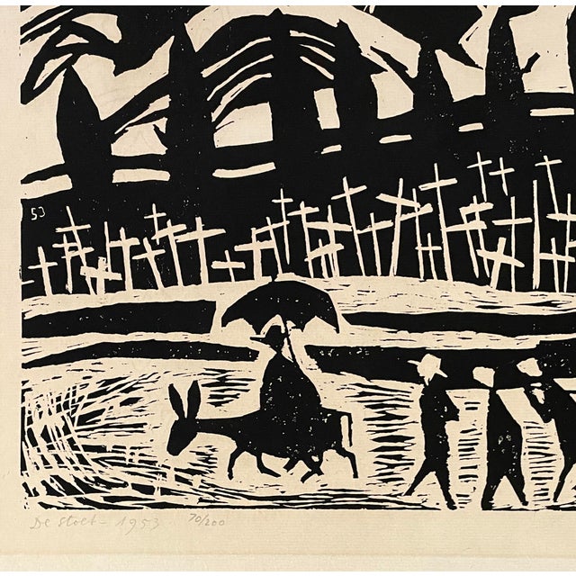 Mid-Century Modern 1953 Jenny Dalenoord Memento Woodcut For Sale - Image 3 of 6