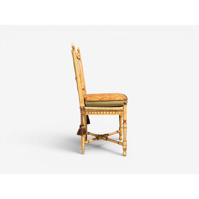 Regency, Four Dining Chairs, Painted Wood, Straw, Fabric, Usa, 1940s For Sale - Image 13 of 15