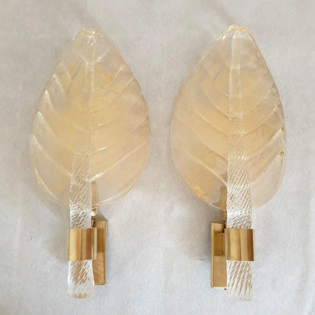Pair of Murano glass leaves sconces, attributed to Barovier & Toso, Italy 1970s. Set of four sconces available - 2 pairs....