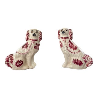 Late 19th Century Pink Luster Staffordshire King Charles Spaniel Dog Figurines- a Pair For Sale