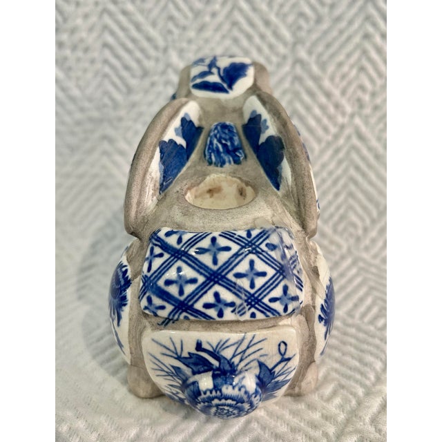 1980s 1980 Nancy Lopez Blue and White Bunny Rabbit Porcelain Candle Holder For Sale - Image 5 of 9