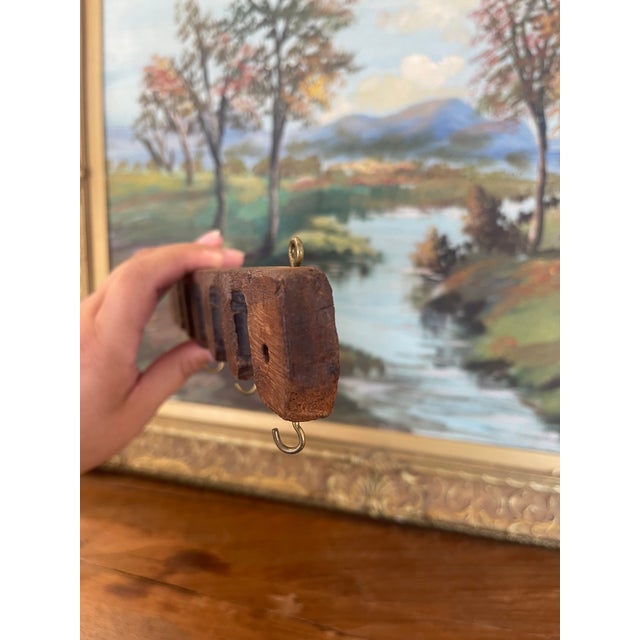 Traditional Antique Hand Carved Wooden Textile Stamp Mold Converted to Key Hook Rack. For Sale - Image 3 of 10