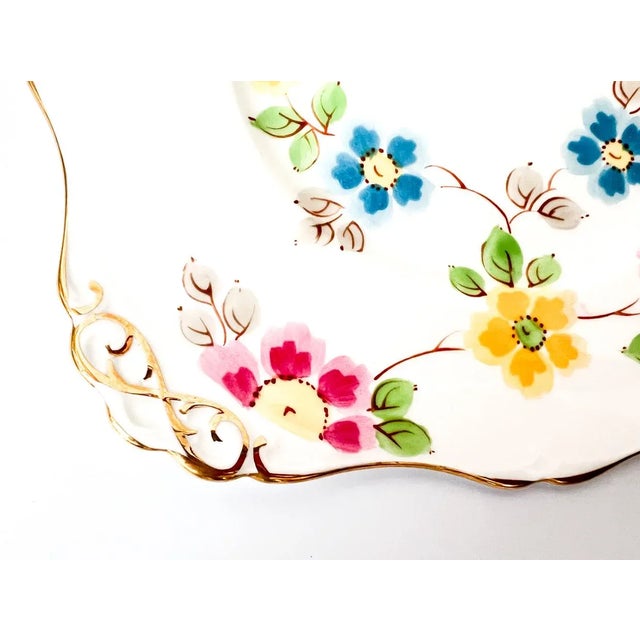 Vintage Royal Tuscan English Bone China Multi Color Florals Square Cookie Plate With Gold Trim For Sale - Image 4 of 6
