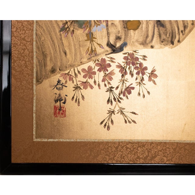 1980s Shōwa Era Japanese Byobu Screen "Blossoming Cherry Tree" For Sale - Image 11 of 15