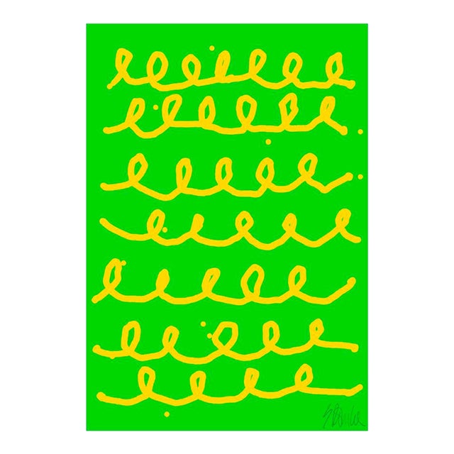 Bumpy Train Ride Yellow on Green Fine Art Print 43.5" X 61" by Liz Roache For Sale