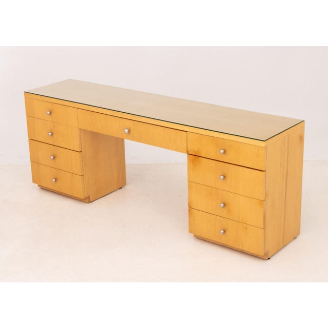 Art Deco Style Blonde Wood Writing Desk For Sale - Image 4 of 10