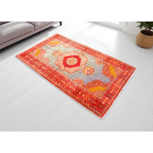 Antique Hand-Woven Anatolian Wool Rug - 3'7" x 6'3" Bring a piece of history and timeless artistry into your home with...