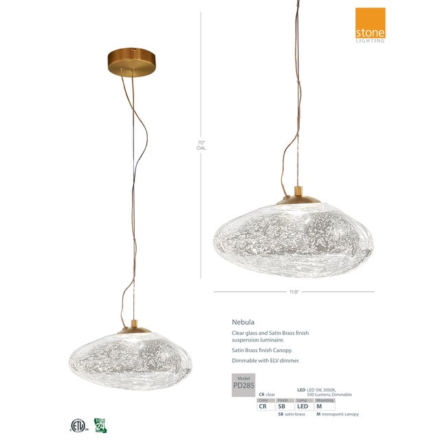 2020s Stone Lighting Pd285 Nebula Pendant – Brass/ Clear Crystal– New Open Box For Sale - Image 5 of 5