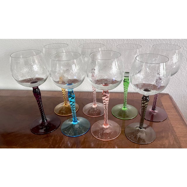 1960s Mid-Century Modern Etched Grapevine Rhine Wine Glasses - Set of 8 Harlequin For Sale In Dallas - Image 6 of 17