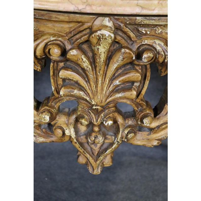 Gold French Louis XV Style Carved Walnut Giltwood Console Table With Marble Top For Sale - Image 8 of 11