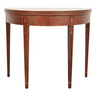 Baker Furniture Federal Inlaid Mahogany Flip-Top Demilune Console Table or Entry Table For Sale