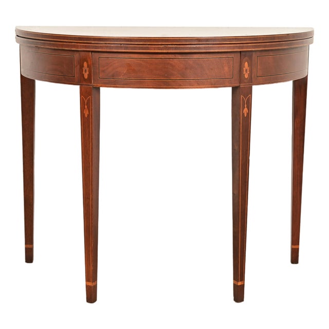 Baker Furniture Federal Inlaid Mahogany Flip-Top Demilune Console Table or Entry Table For Sale