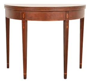 Baker Furniture Federal Inlaid Mahogany Flip-Top Demilune Console Table or Entry Table